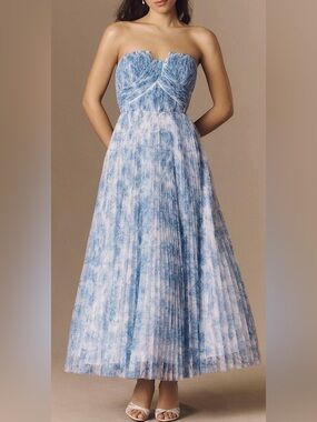 NEW Hutch Corene Strapless Floral Tulle A-Line Midi light blue Dress Sz 8